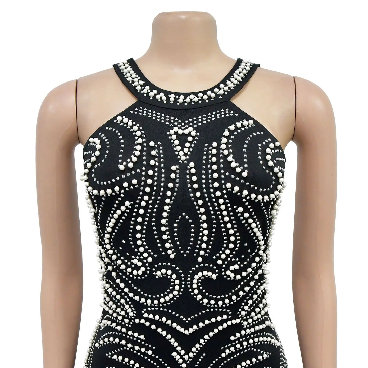 Diamond Pin Bead Split Backless Party Evening Dress.