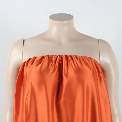 Satin Top Pressed Pleated Sleeveless Off Shoulder Evening Dress.