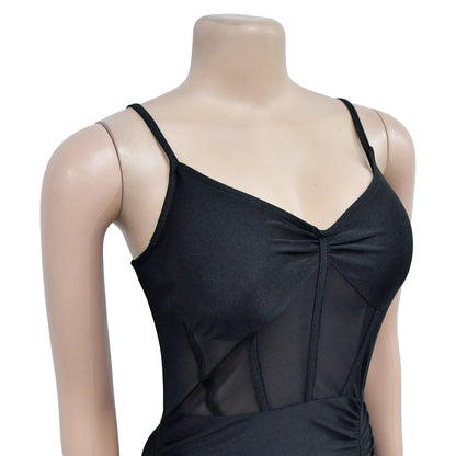 Mesh Split Sling Strap Evening Dress.
