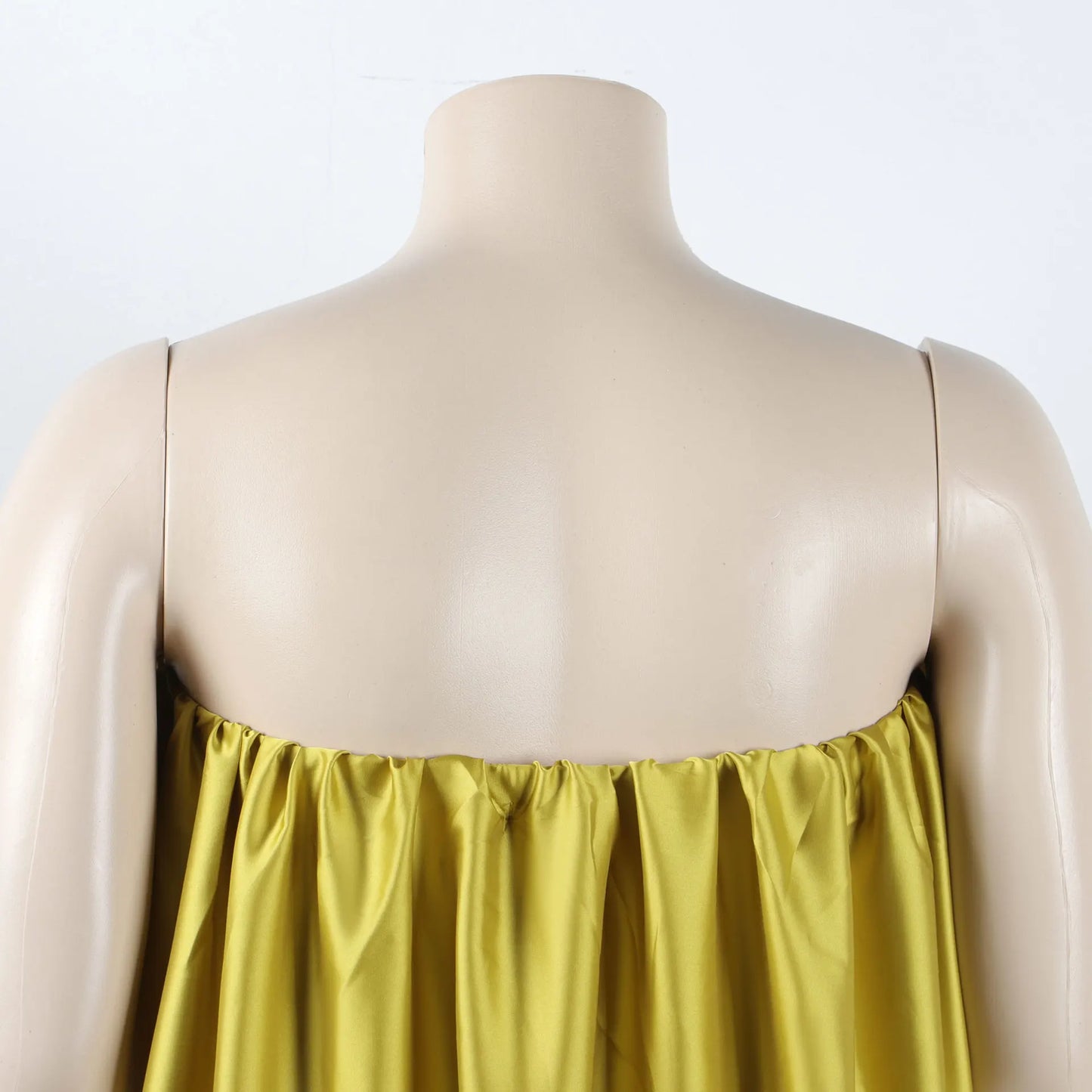 Satin Top Pressed Pleated Sleeveless Off Shoulder Evening Dress.