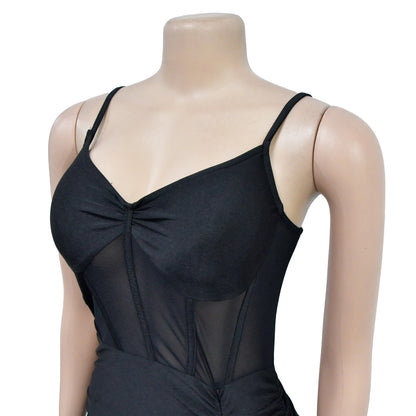Mesh Split Sling Strap Evening Dress.