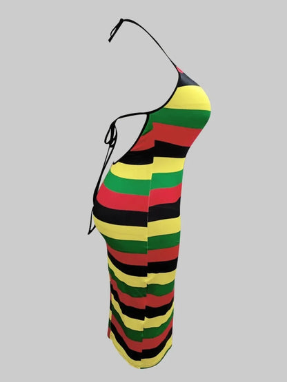 Plus Size Striped Backless Rainbow Dress.