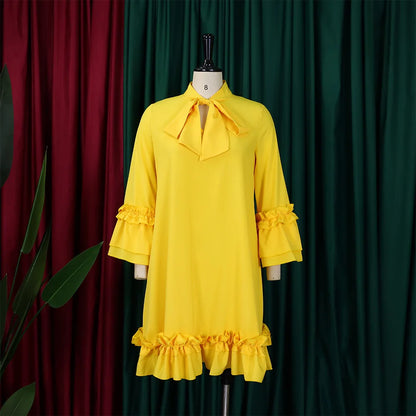 Loose Lacing Auricular Edge 3/4 Sleeve Dress.