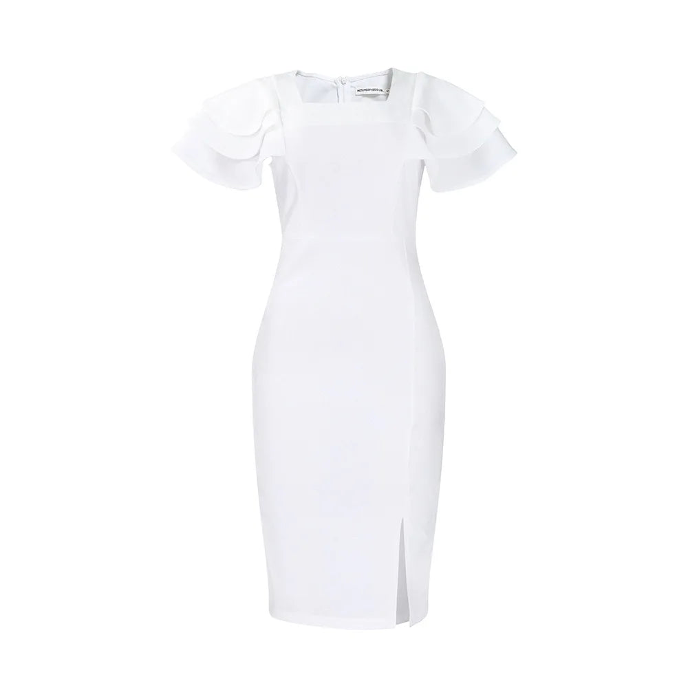 Square Collar Short-sleeved Bag Hip Dress.