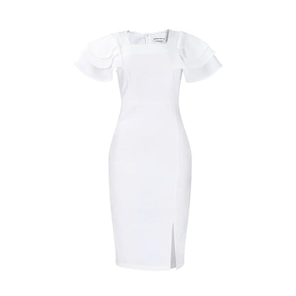 Square Collar Short-sleeved Bag Hip Dress.