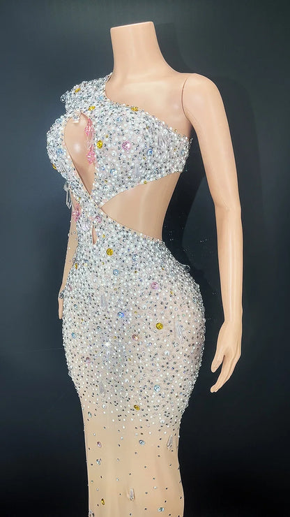 Rhinestones Colourful Mesh Dress.