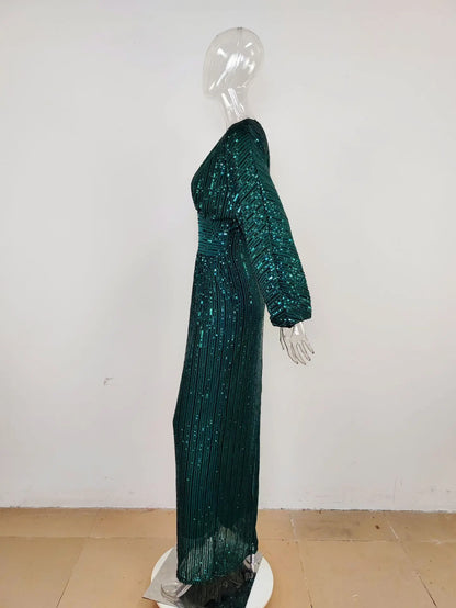 Sequin V Neck Evening Dress.