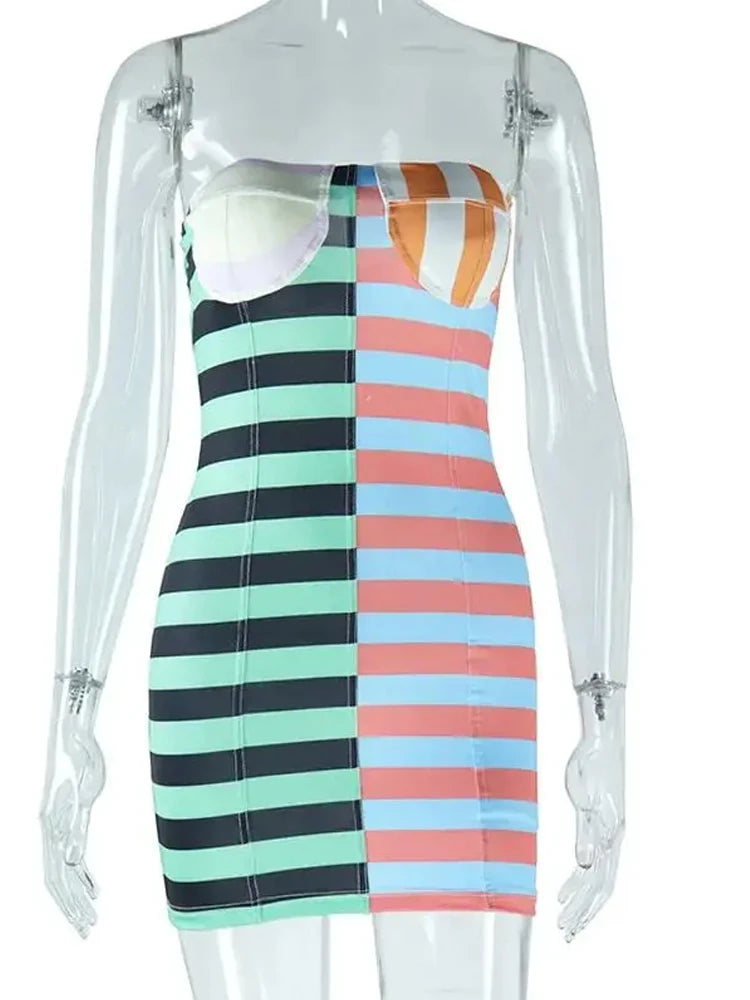 Striped Women Strapless Dress.