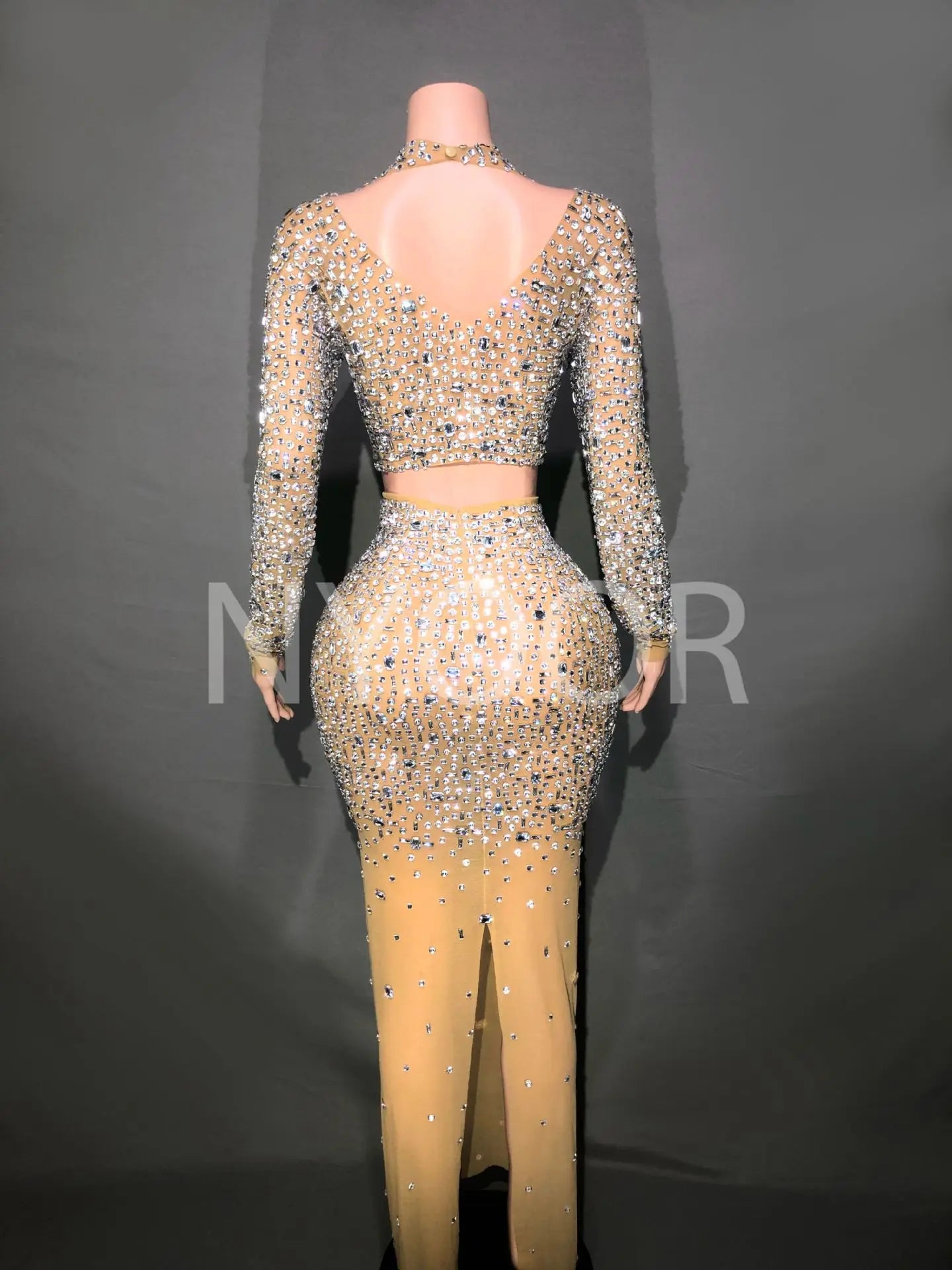 Rhinestones Long Transparent Evening Dress.