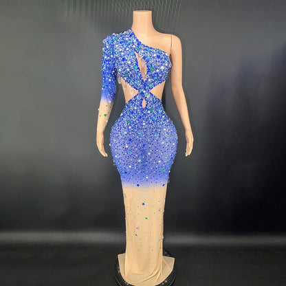 Rhinestones Colourful Mesh Dress.