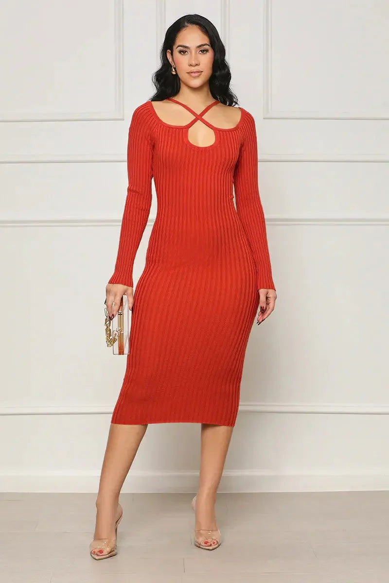 Hollow Knitted Tight Dress.