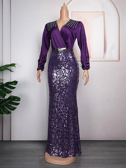 Sequin Beads V-neck Prom Dress.