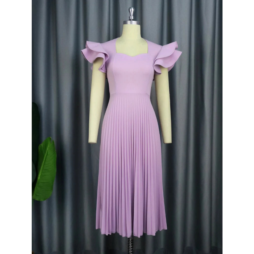 Square Neck Elegant Pleated Dress.