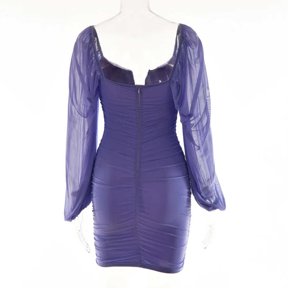 Temperament V-neck Skirt Long-sleeved Backless Y2K Dress.