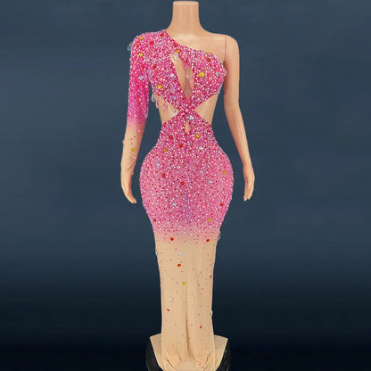 Rhinestones Colourful Mesh Dress.