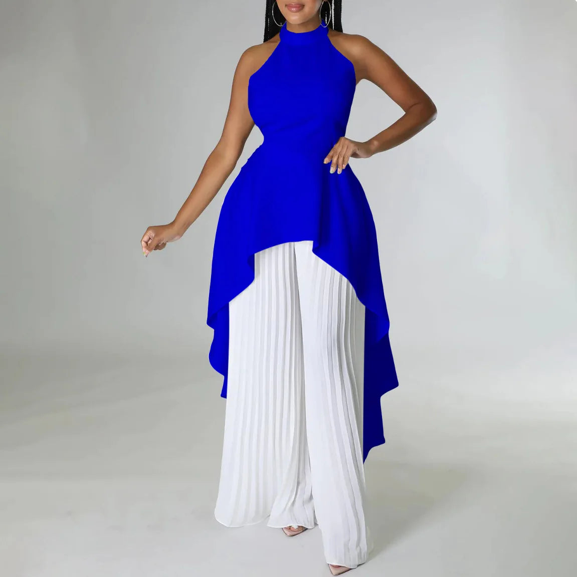 Sleeveless Irregular Top Wide Leg Pants Set Dress.