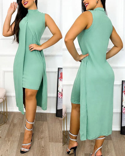 Sleeveless Irregular Round Neck Sleeveless Split Dress.