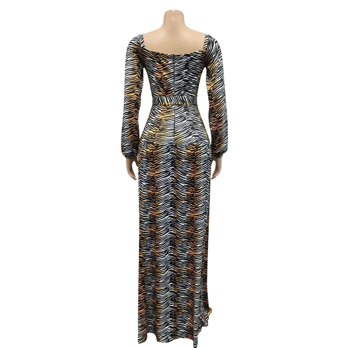 Leopard Print V Neck Wrapped Evening Dress.