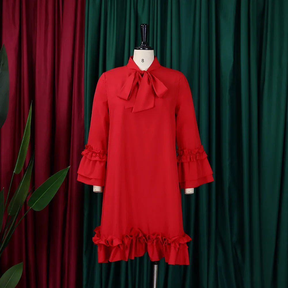 Loose Lacing Auricular Edge 3/4 Sleeve Dress.