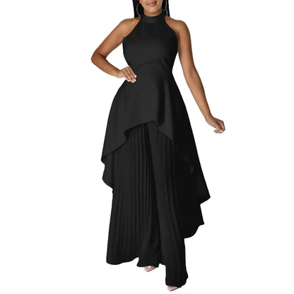 Sleeveless Irregular Top Wide Leg Pants Set Dress.