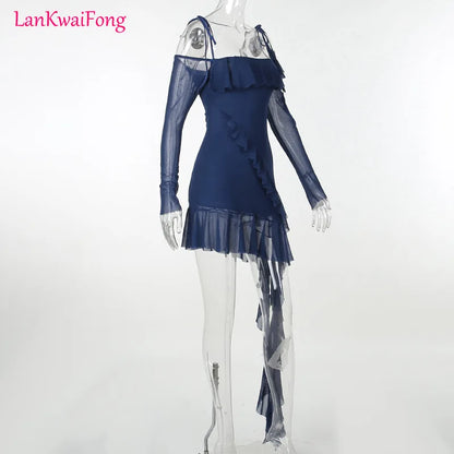 Wrap Hip Skirt French Wind Lotus Leaf Edge Dress.