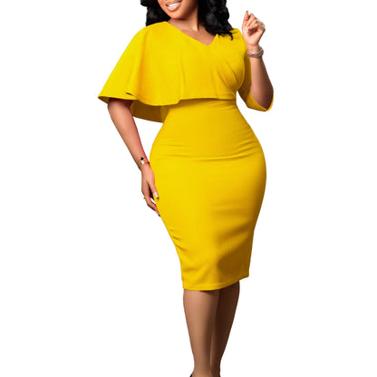 Pencil Skirt Half Sleeves Waist Wrapped Dress.