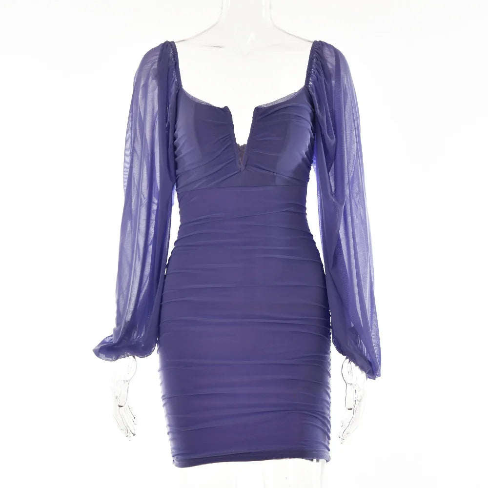 Temperament V-neck Skirt Long-sleeved Backless Y2K Dress.