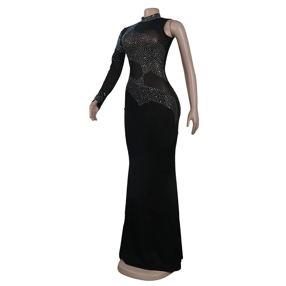 Rhinestone Sheer Luxury Patchwork Long Dress. - Missheko