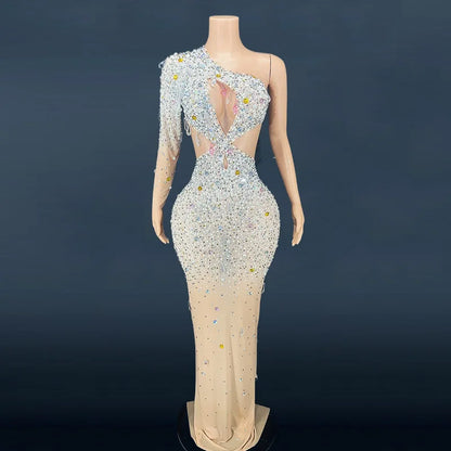 Rhinestones Colourful Mesh Dress.