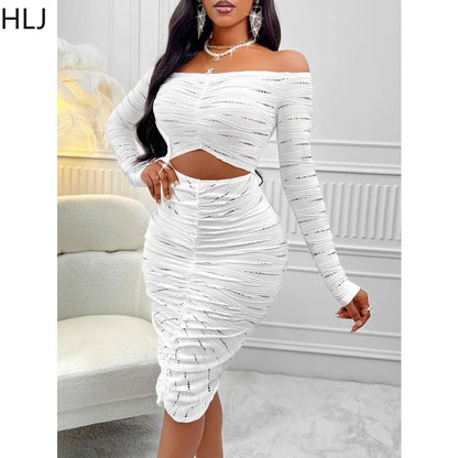 White Sexy Off Shoulder Hollow Out Knee Dress.