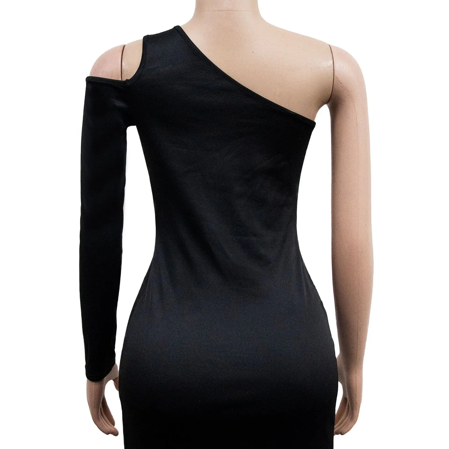 One Shoulder Mesh Long Sleeve Slit Evening Dress.