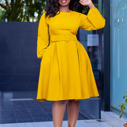 Long Sleeve Round Neck Large Swing Dress.