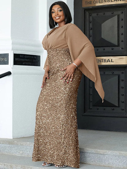 Sequin V-neck Long Sleeve High Waist Split Dress.