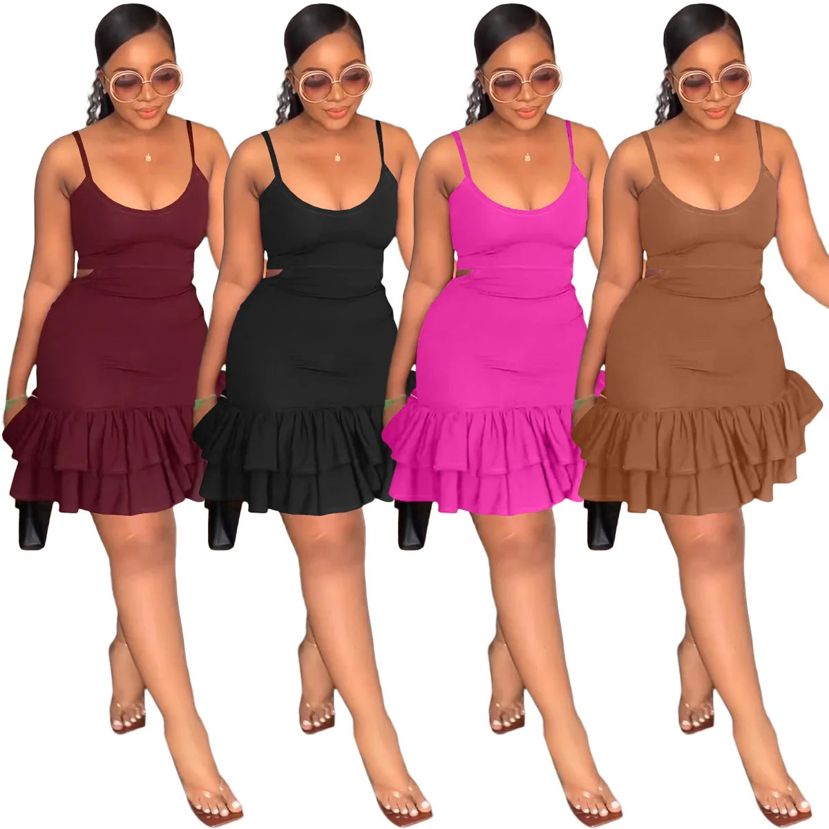 Top Ruffles Bag Hip Backless Dress.