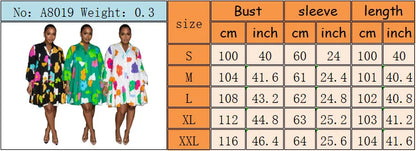 Painted Printing V-neck Long-sleeved Half-length Dress.