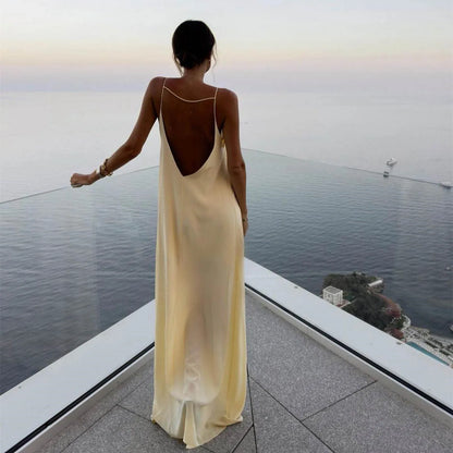 Open Back Sleeveless Slip Maxi Dress.