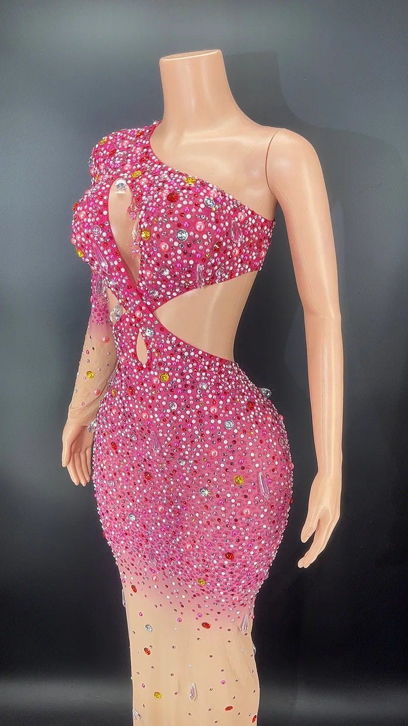 Rhinestones Colourful Mesh Dress.