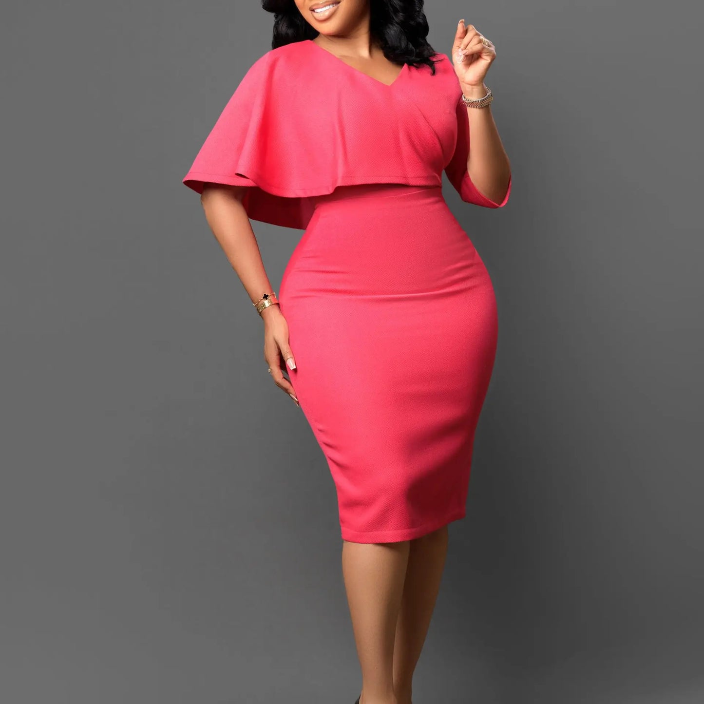 Pencil Skirt Half Sleeves Waist Wrapped Dress.