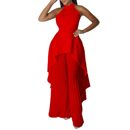 Sleeveless Irregular Top Wide Leg Pants Set Dress.