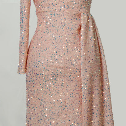 One Shoulder Sequins Dress.