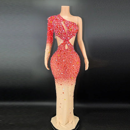 Rhinestones Colourful Mesh Dress.