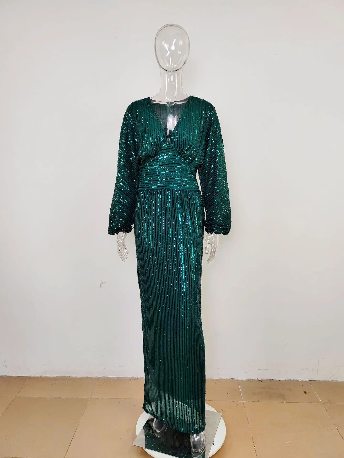 Sequin V Neck Evening Dress.