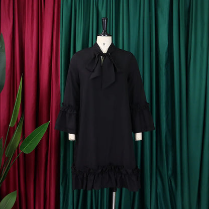 Loose Lacing Auricular Edge 3/4 Sleeve Dress.