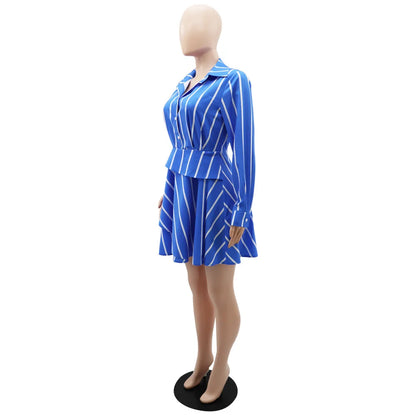 Polo Neck Striped Button Print Dress.