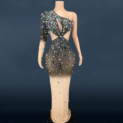 Rhinestones Colourful Mesh Dress.