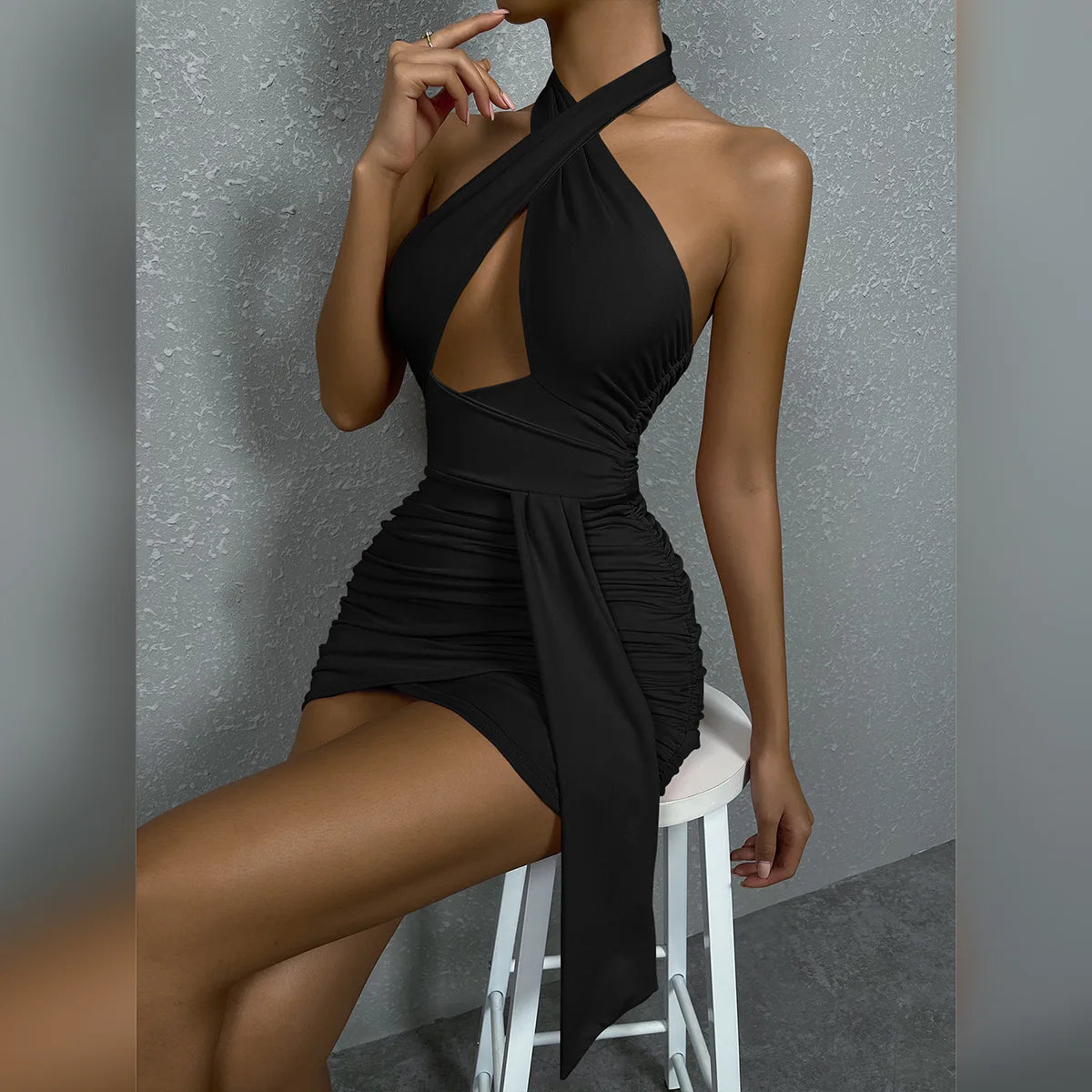 Summer Sexy Halter Cross Night Club Dress.