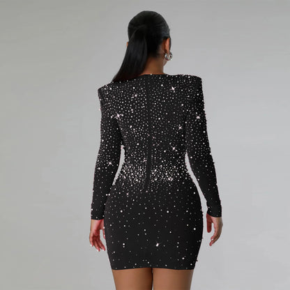 Slim Fit Diamond Long Sleeve MIDI Dress.