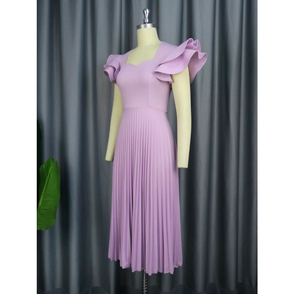 Square Neck Elegant Pleated Dress.