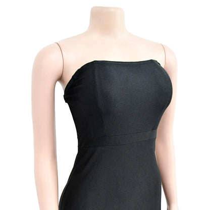 Feather Wrapped Chest Sleeveless Strapless Slim Dress.