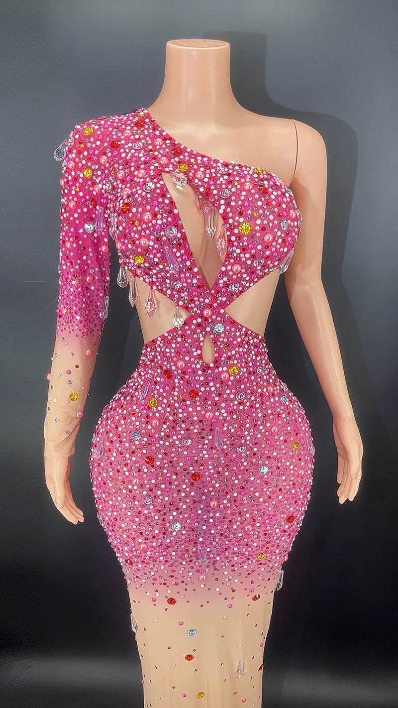 Rhinestones Colourful Mesh Dress.